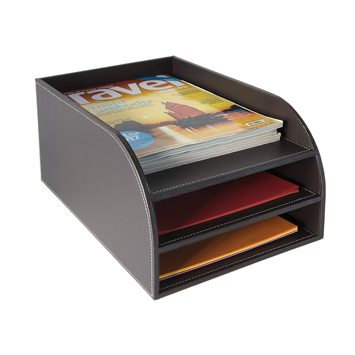 Leather Desk Accessories Sg3519 Leather 3 Tier Letter Tray